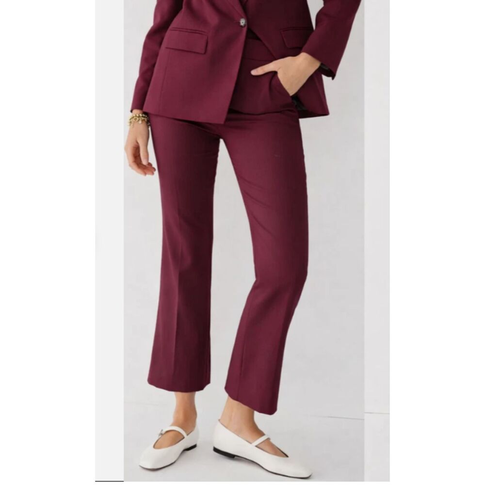 J.Crew Willa Cropped Flare Pants sz 8 TALL Burgundy Nova Fides Italian Wool Prep